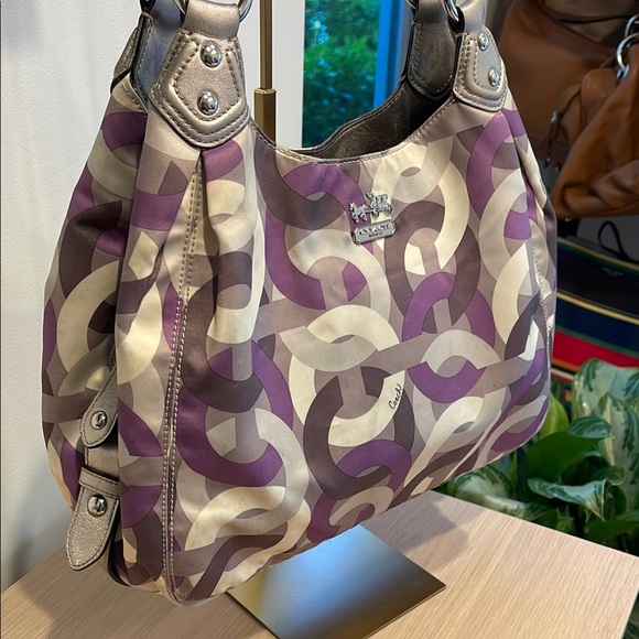 Coach Purple and Cream Madison Handbag - Picture 2 of 10